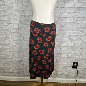 Lularoe Azure A-Line Skirt Size Large Black Red Flowers Teal Micro Stripes Boho